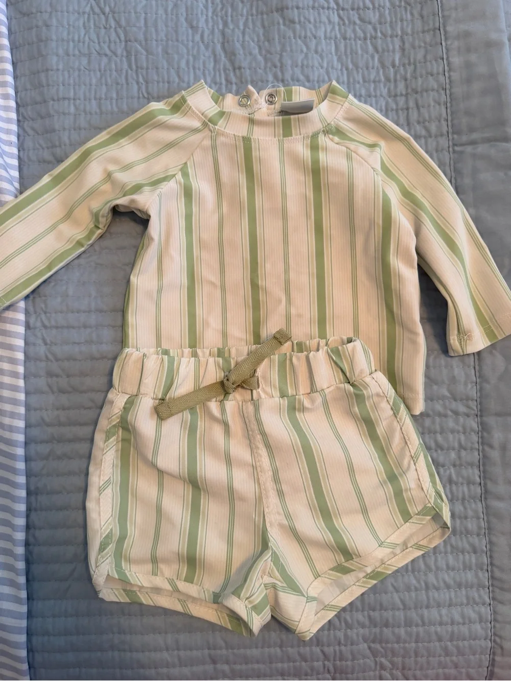 Edgehill Collection Green & Cream Striped Baby Outfit